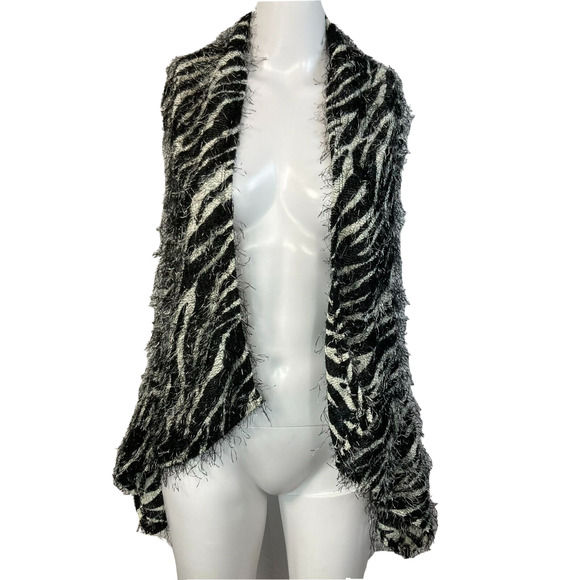 Viva You Cardigan Sweater Womens Sz S Black White Zebra Eyelash Open Vest - Picture 1 of 8